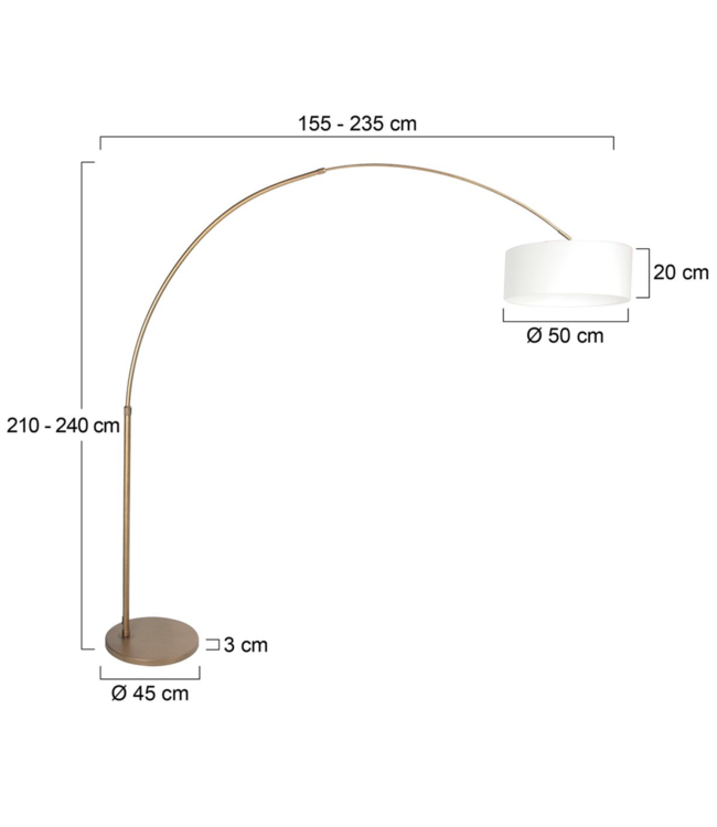 Booglamp verstelbaar brons incl witte kap