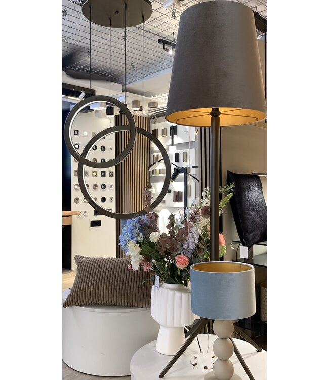 Design vloerlamp cacao met zandbeige velours kap -190cm- Zandbeige/goud