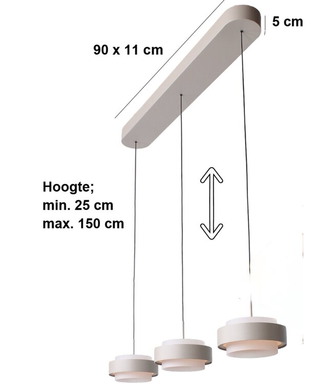 Pendelbare hanglamp in zandkleur 3L 90cm dimbaar