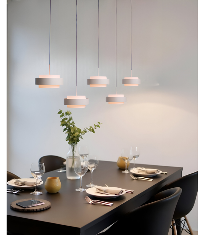 Pendelbare hanglamp in zandkleur 5L 120cm dimbaar