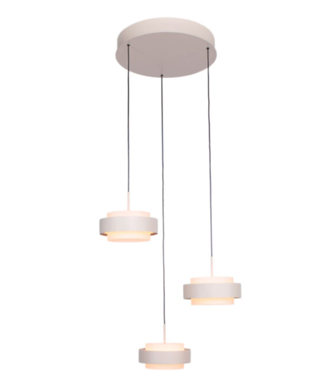 Pendelbare hanglamp in zandkleur 3L rond 33cm dimbaar