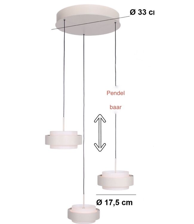 Pendelbare hanglamp in zandkleur 3L rond 33cm dimbaar