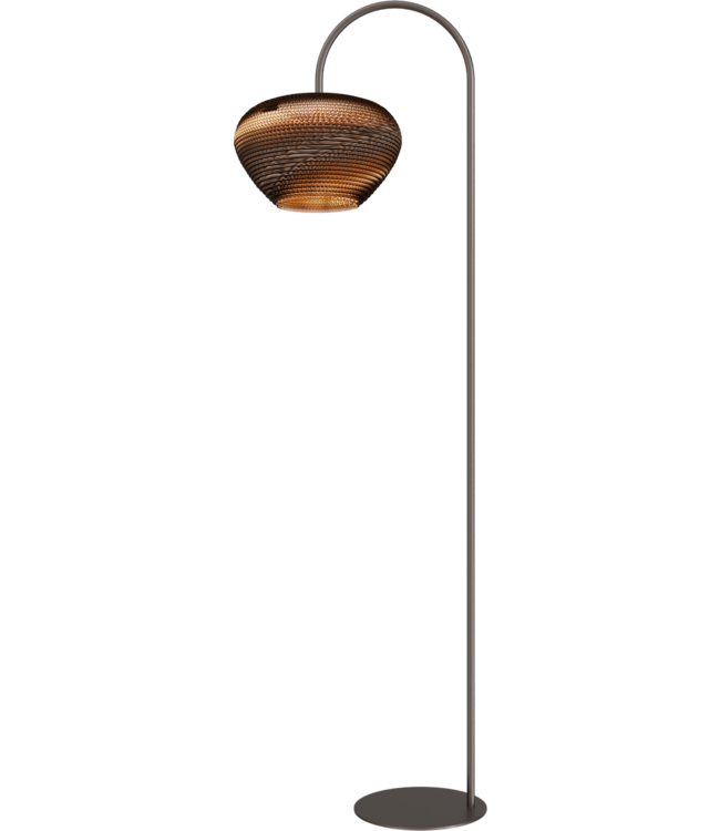 Masterlight Cacao korte booglamp met een Cartone kap H168cm