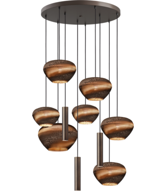 Masterlight Ronde cacao hanglamp vide met Cartone kappen 70cm 10lichts