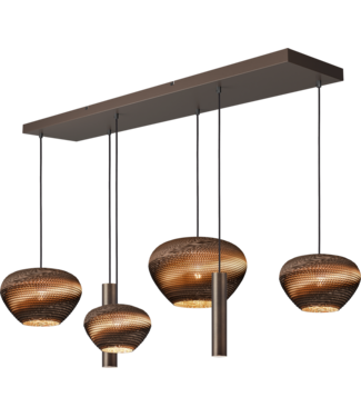 Masterlight Rechte cacao hanglamp met Cartone kappen 130cm-25cm 6lichts