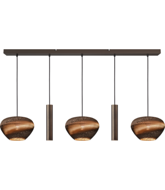 Masterlight Rechte cacao hanglamp met Cartone kappen 130cm-8cm 5lichts