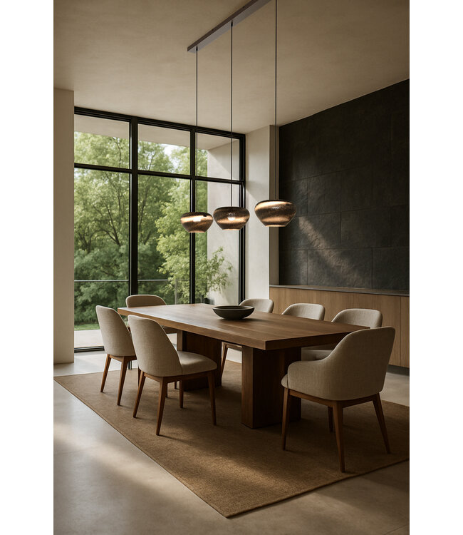 Rechte cacao hanglamp met Cartone kappen 130cm-8cm 5lichts