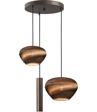 Masterlight Ronde cacao hanglamp met Cartone kappen 35cm 3lichts Masterlight Ronde cacao hanglamp met Cartone kappen 35cm 3lichts