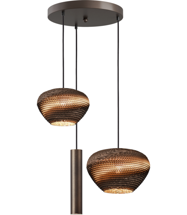 Ronde cacao hanglamp met Cartone kappen 35cm 3lichts