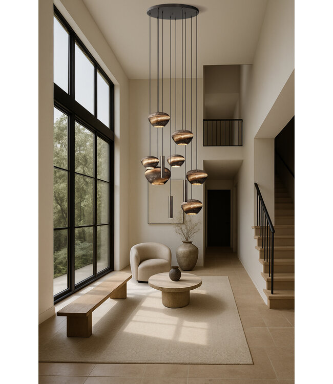 Ronde cacao hanglamp met Cartone kappen 35cm 3lichts