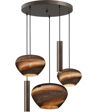 Masterlight Ronde cacao hanglamp met Cartone kappen 50cm 5lichts