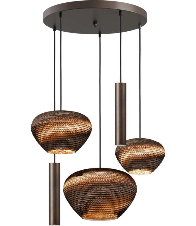 Masterlight Ronde cacao hanglamp met Cartone kappen 50cm 5lichts