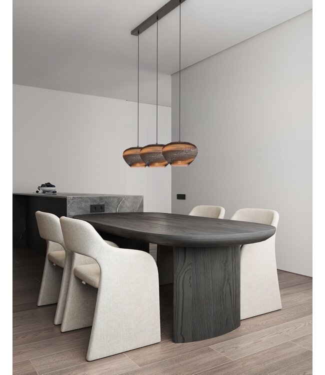 Rechte cacao hanglamp met Cartone kappen 130cm-25cm 6lichts