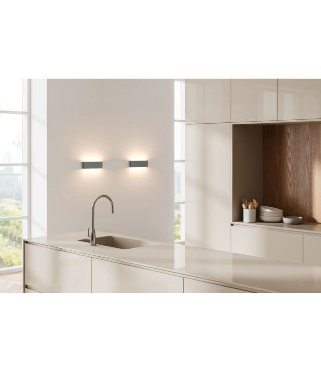 Strakke platte wandlamp up en down light -Black nickel 34cm-10cm