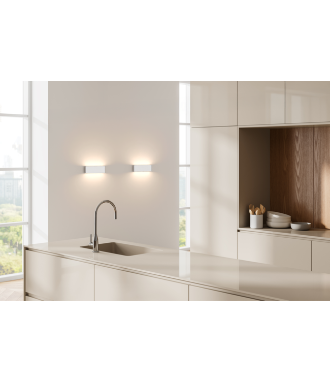 Strakke platte wandlamp up en down light -matt nickel 34cm-10cm