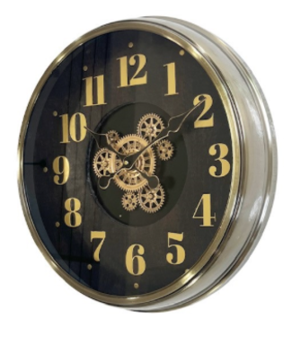 Goods by Goedegebuure Klok met  cijfers draaiende gold tandwielen - Ø46 cm oudzilver bruin