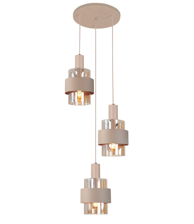 Highlight Ronde 3 lichts hanglamp beige