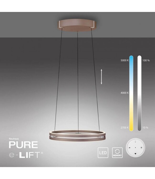 Hanglamp pure e-loop  dark metal brown 50cm traploos  in hoogte verstelbaar