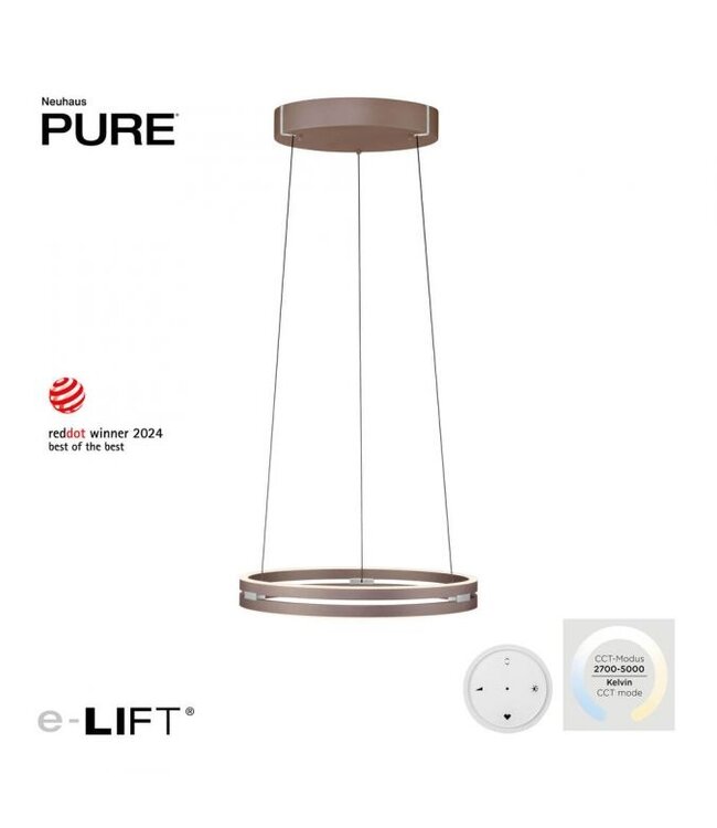 Hanglamp pure e-loop  dark metal brown 50cm traploos  in hoogte verstelbaar