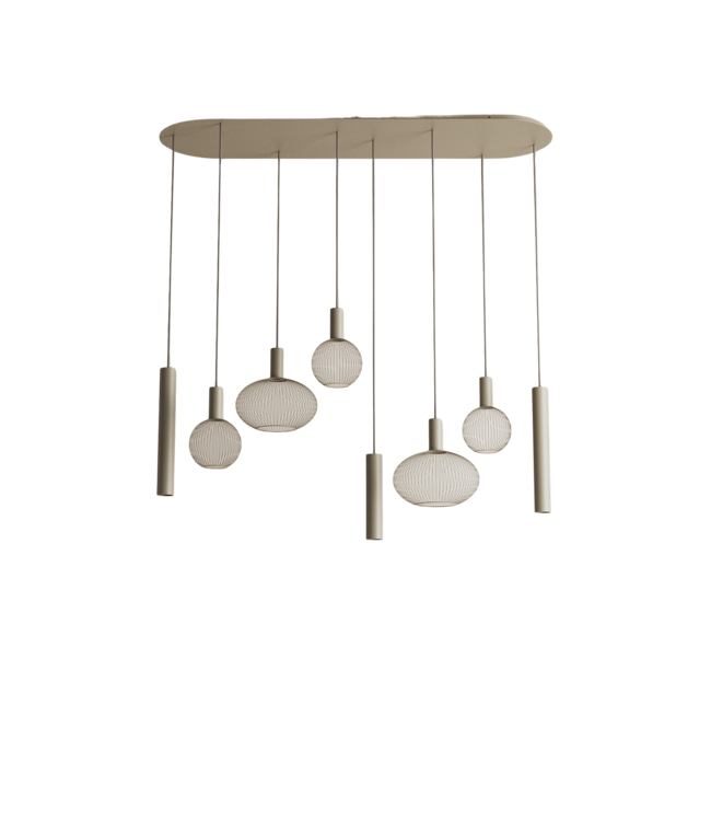 Ovale hanglamp quartz met spots en sierlampen