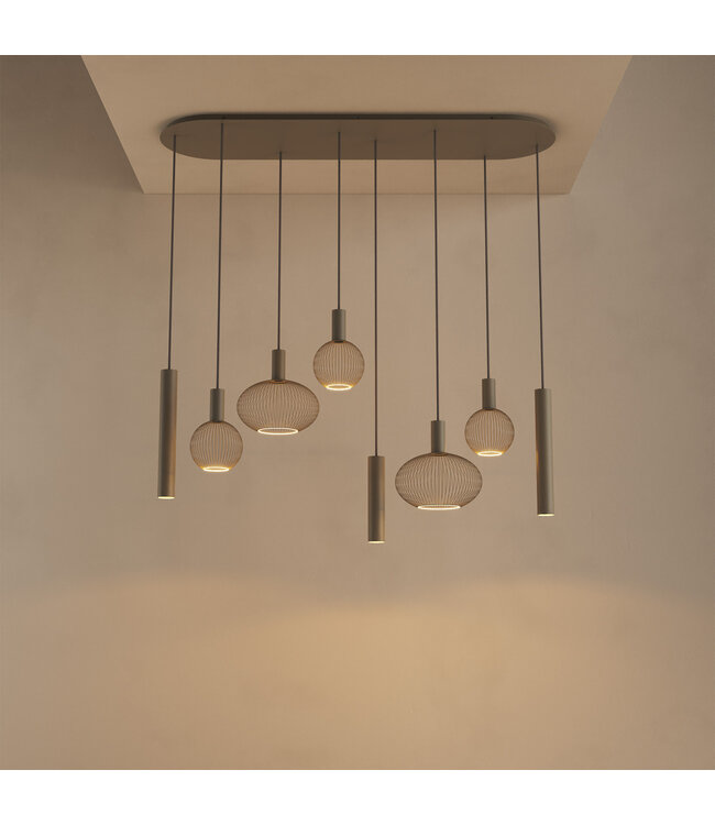 Ovale hanglamp quartz met spots en sierlampen