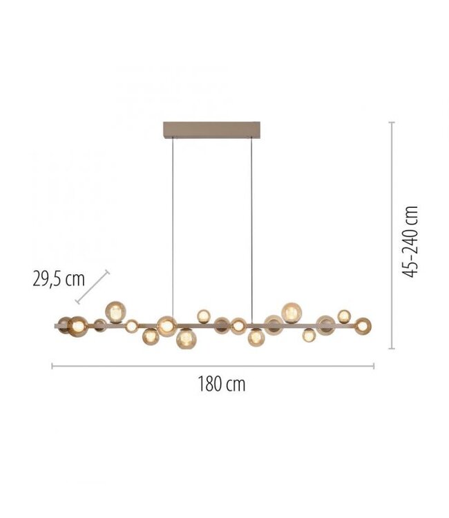 Hanglamp 180cm met amber bollen in hoogte verstelbaar