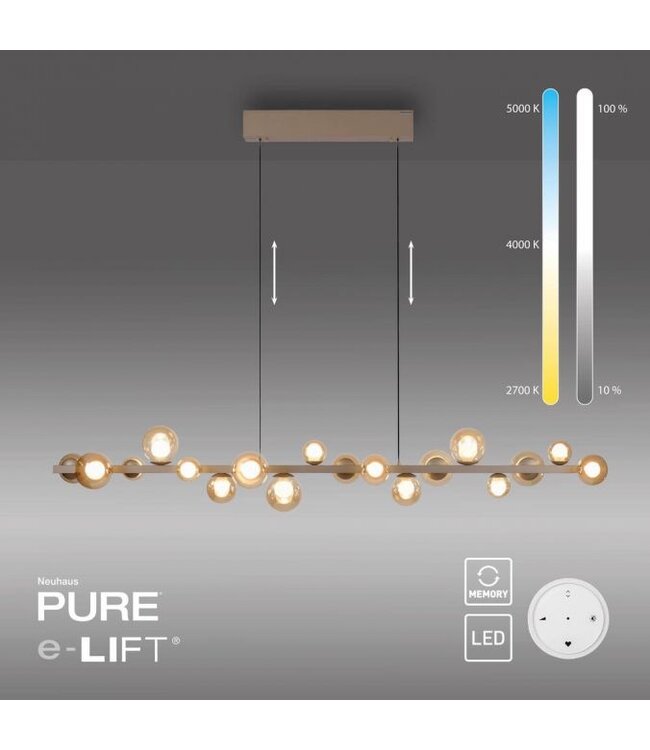 Neuhaus Pure  Hanglamp 180cm met amber bollen in hoogte verstelbaar