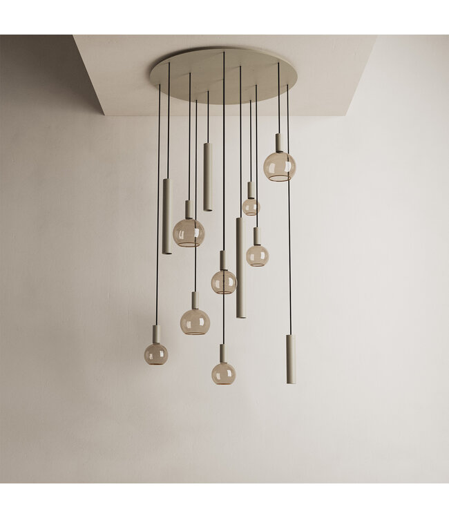 Ronde Riva Quartz hanglamp vide  95cm 12lichts lange snoeren