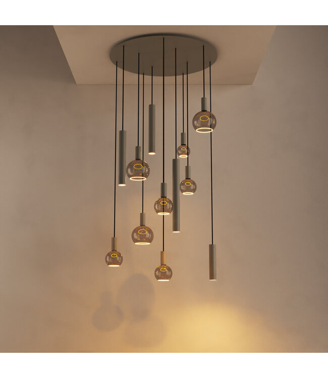 Ronde Riva Quartz hanglamp vide  95cm 12lichts lange snoeren