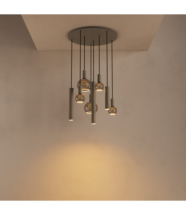 Ronde Riva Quartz hanglamp vide  70cm 8lichts  Lange snoeren