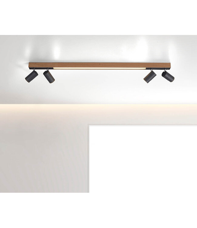 Plafondlamp met spots Pure Lines Oak Graphite draaibaar dimbaar lengte 120cm