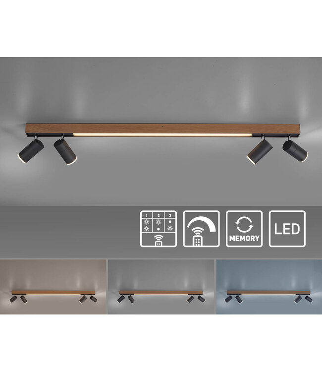 Plafondlamp met spots Pure Lines Oak Graphite draaibaar dimbaar lengte 120cm