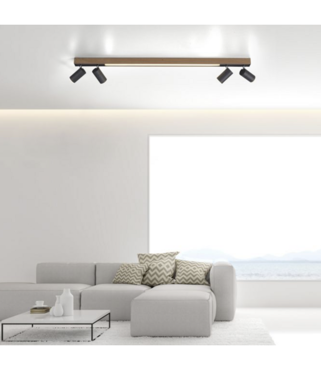 Plafondlamp met spots Pure Lines Oak Graphite draaibaar dimbaar lengte 120cm