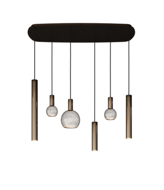 Ztahl Riva Deens ovale hanglamp Platinum  110cm-55cm met spots en sierlampen