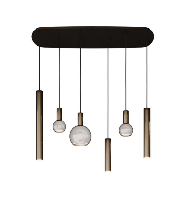 Ztahl Riva Deens ovale hanglamp Platinum 110cm-55cm met spots en sierlampen