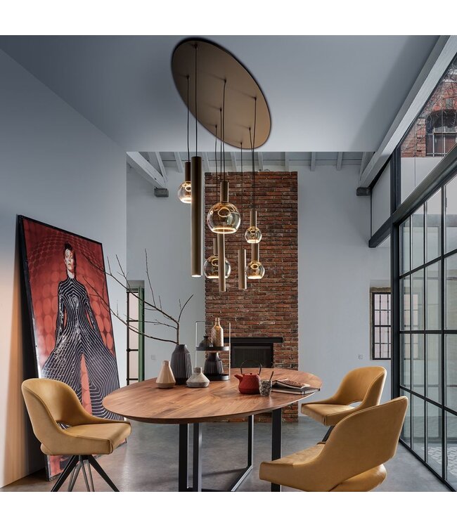 Riva Deens ovale hanglamp Zwart 110cm-55cm inclusief spots en sierlampen