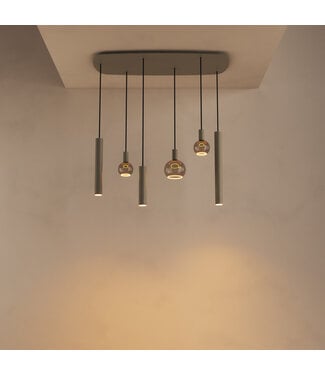 Ztahl Riva Deens ovale hanglamp Quartz 110cm-55cm met spots en sierlampen