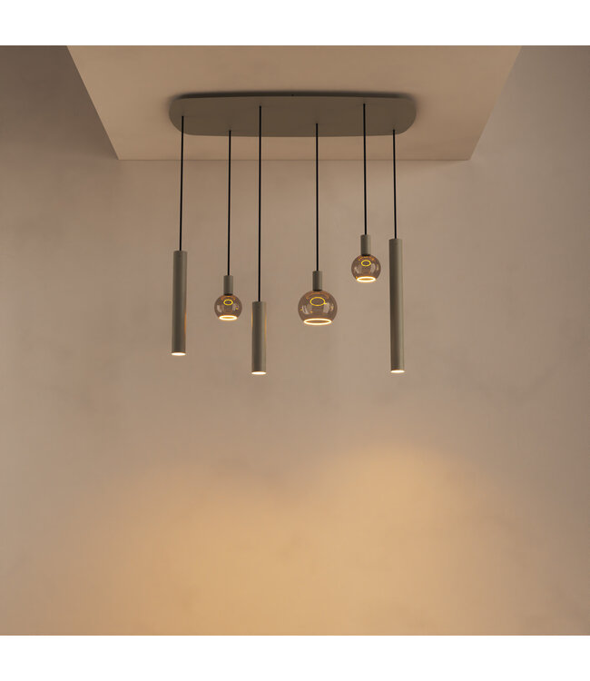 Ztahl Riva Deens ovale hanglamp Quartz 110cm-55cm met spots en sierlampen