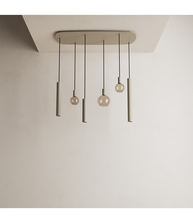 Riva Deens ovale hanglamp Quartz 110cm-55cm met spots en sierlampen