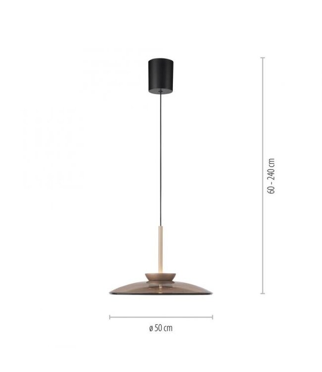 Hanglamp 50cm verstelbaar Taupe met smoke italiaans glas