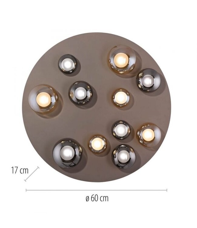 Plafondlamp Taupe met amber bollen met afstandbediening