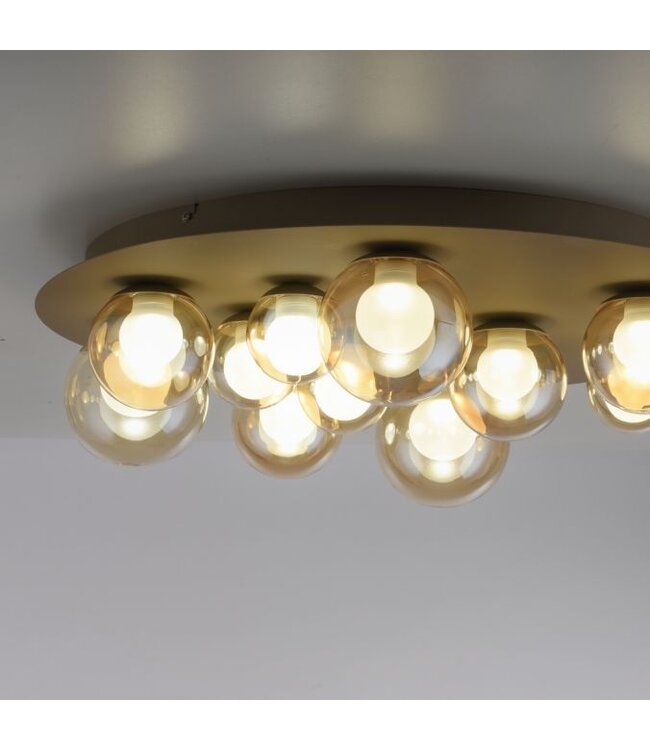 Plafondlamp Taupe met amber bollen met afstandbediening