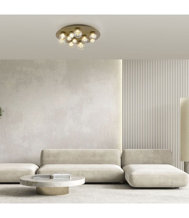 Plafondlamp Taupe met amber bollen met afstandbediening