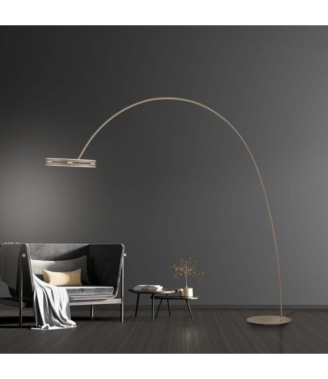 Vloerlamp boog Loop-Bow taupe up en down licht met afstandbediening