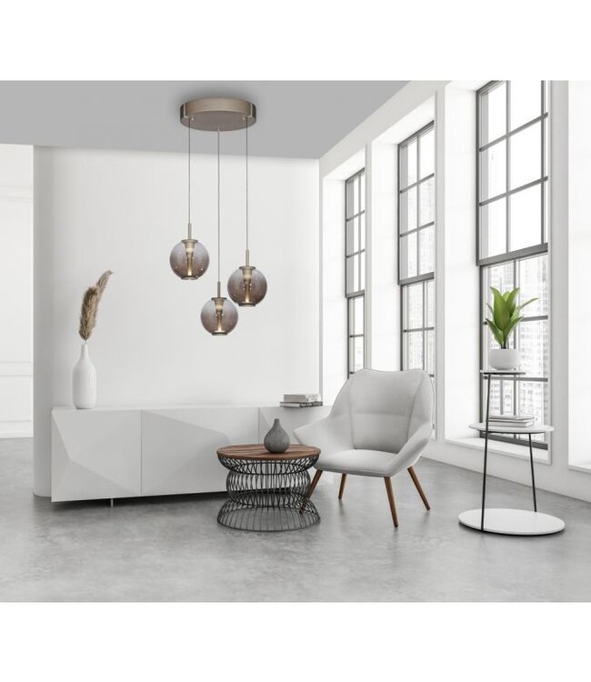 Hanglamp pure e-infinity 3 bollen brons/taupe 50cm traploos in hoogte verstelbaar