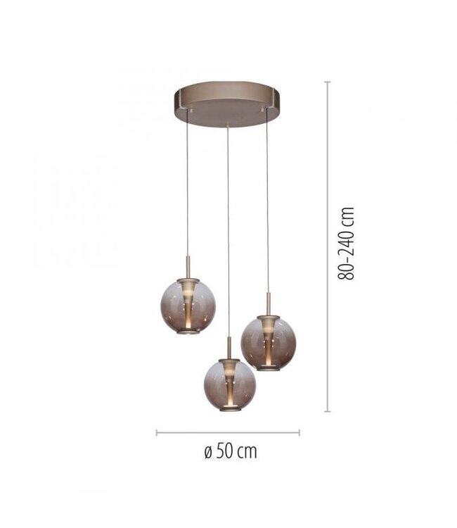 Hanglamp pure e-infinity 3 bollen brons/taupe 50cm traploos in hoogte verstelbaar