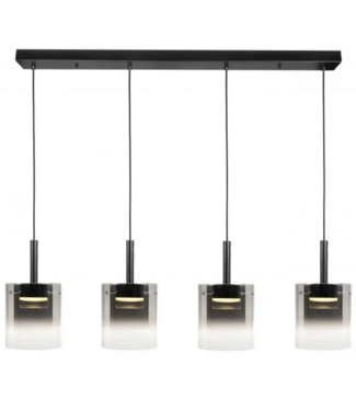 Highlight 4 lichts hanglamp met glas zwarte balk