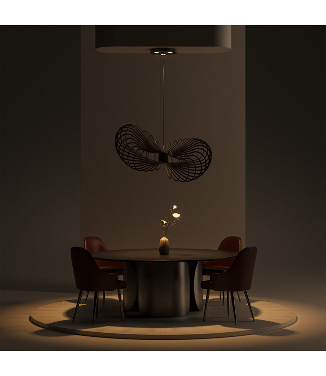 Martani Stalen hanglamp Platinum organische vorm met plafondspots85cm