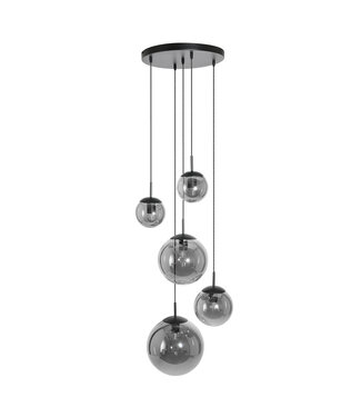 Steinhauer Vide Hanglamp bollique rond plaat 41cm 5 glazen bollen smoke