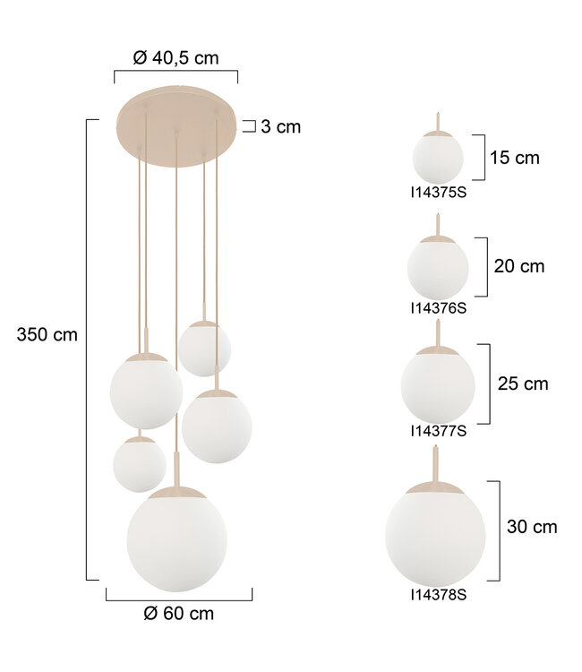 Vide Hanglamp bollique rond plaat 41cm creme 5 glazen bollen  wit